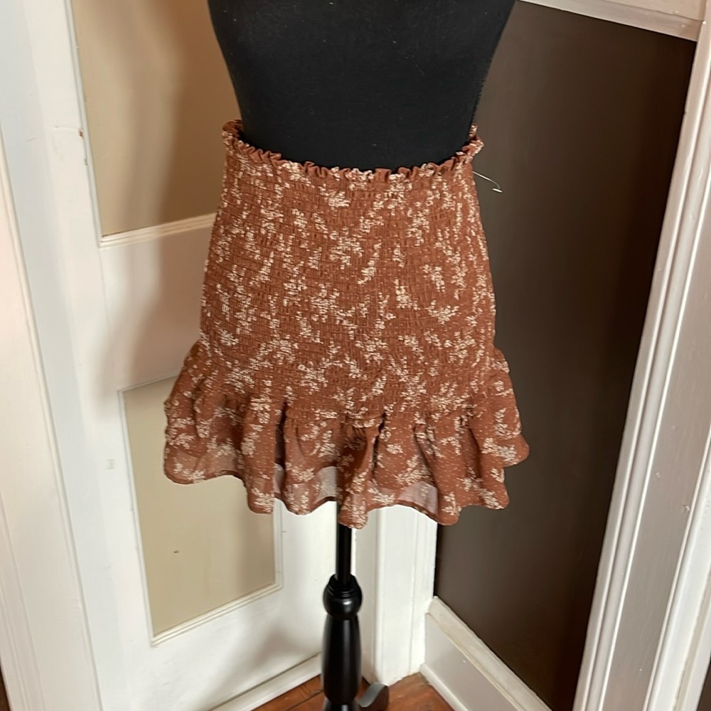 Altar'd State Brown Textured Ruffle Mini Skirt